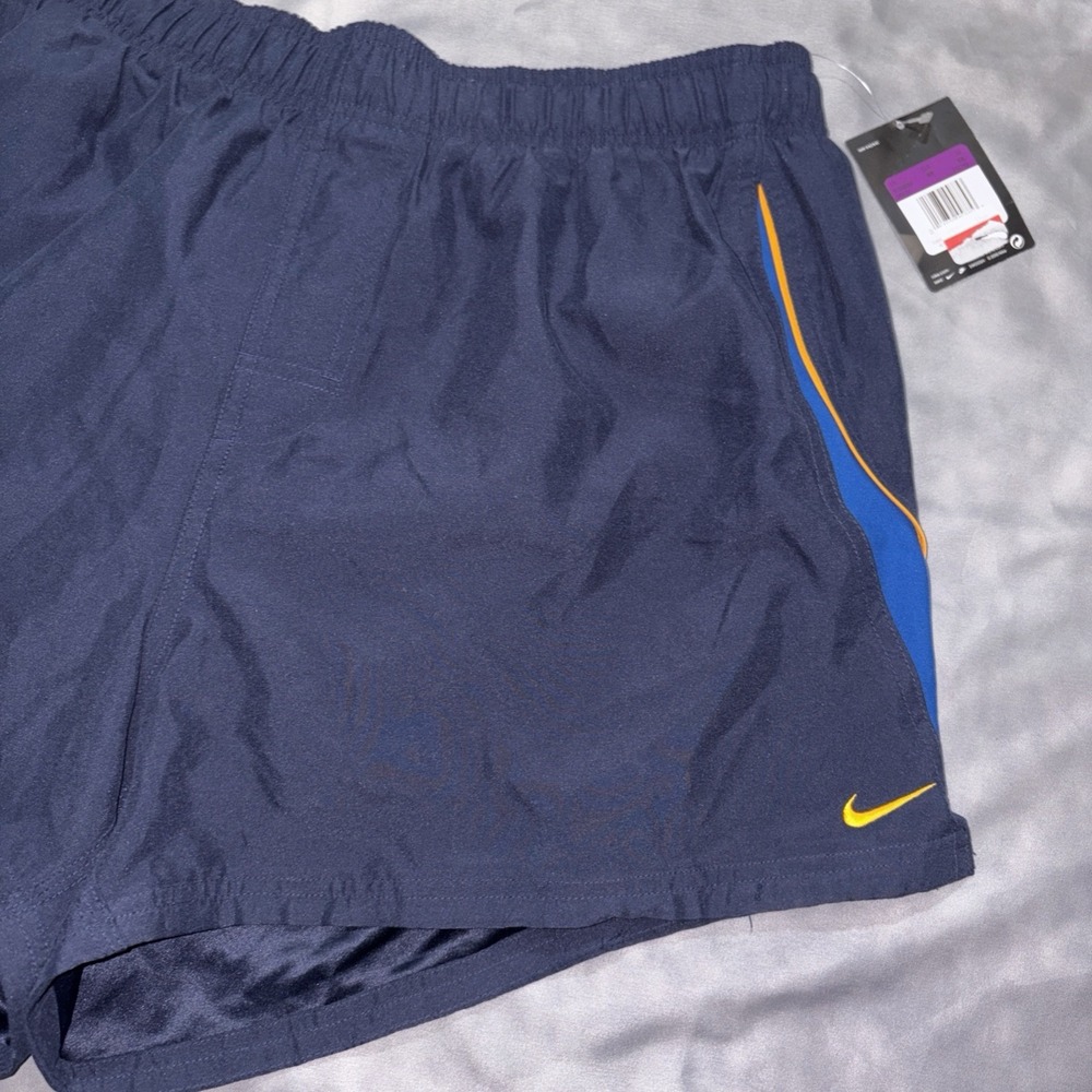 NWT VTG Nike Swim Trunks Shorts Mens XXL Navy Blue Y2K Lined 4" - Picture 2 of 11